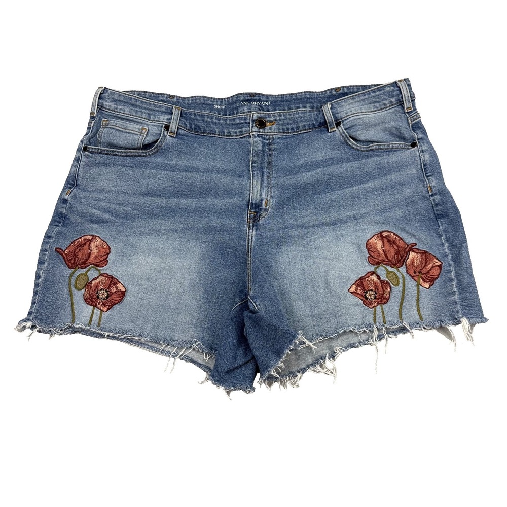 Lane Bryant Cut Off Denim Shorts Womens Size 24 Short Embroidered Floral Frayed